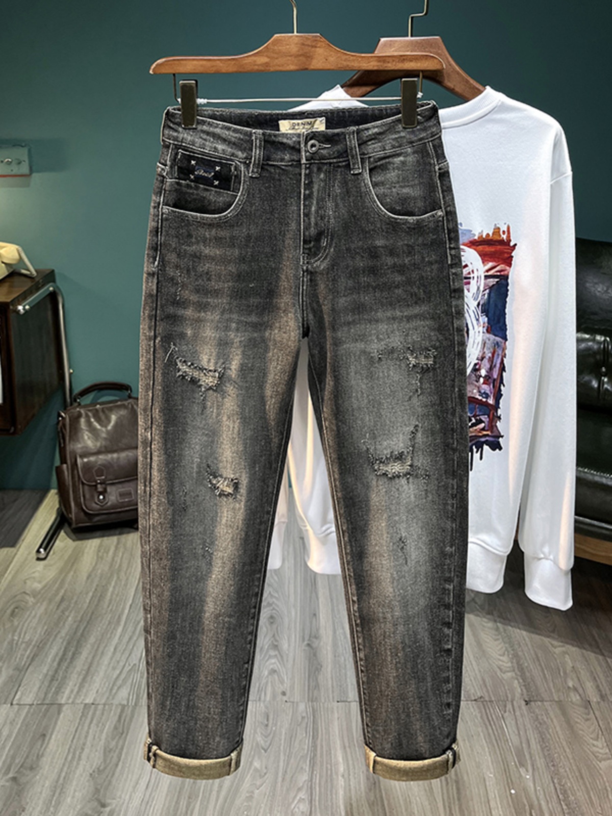 American High Street Men's Rip - Streetwear Brand Jeans 评论和价格